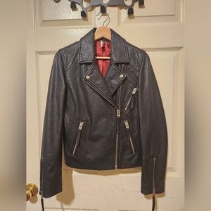 Topshop Black Biker Leather Jacket Size Womens US 6
